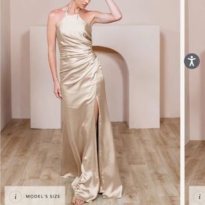 Fallon Satin Dress in Gold Champagne